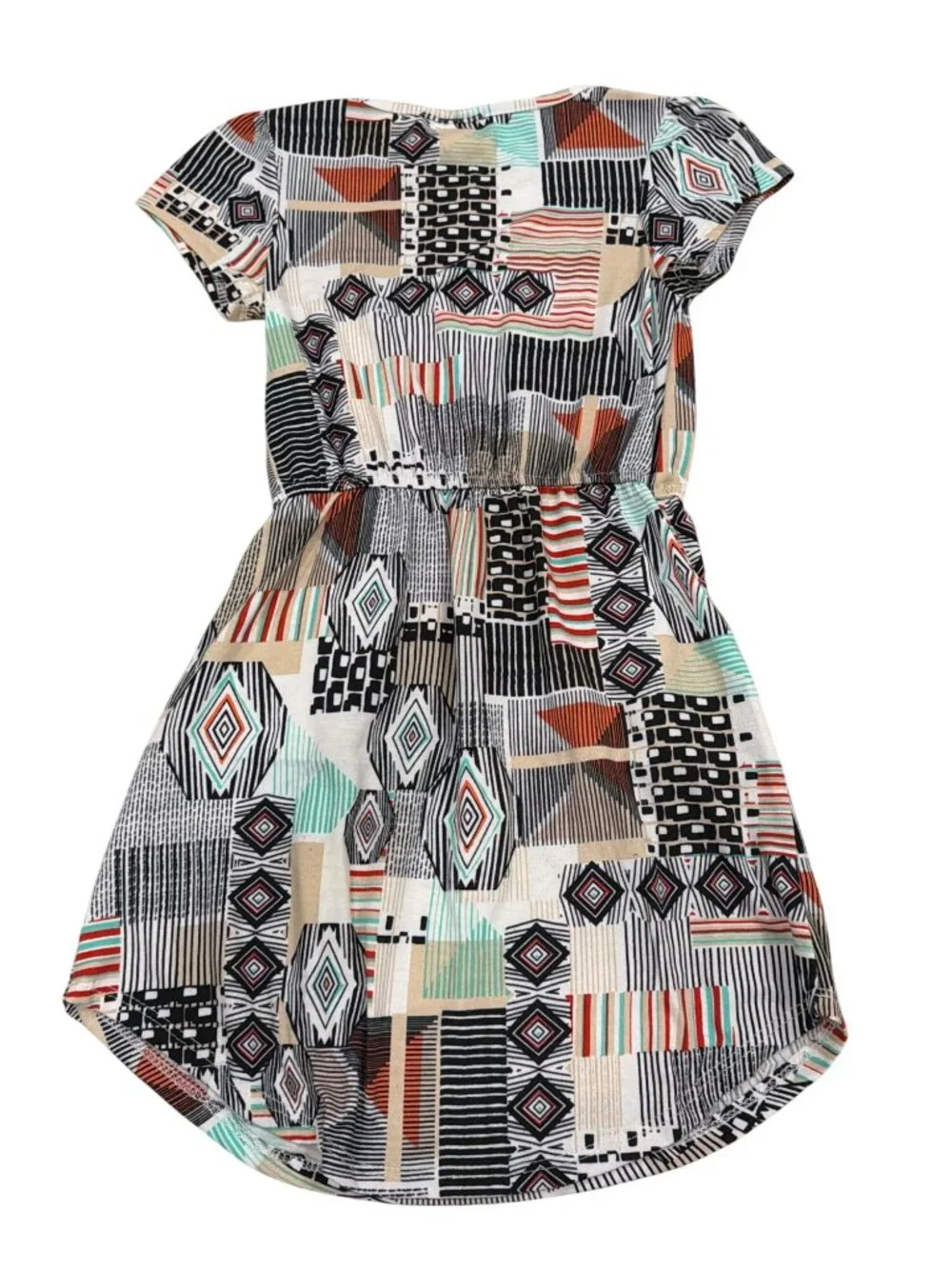 LuLaRoe Girls Mae Geometric Print Short Sleeve Dress Size 6 Made In USA
